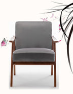 Elegant Mid-Century Modern Grey Velvet Accent Chair.