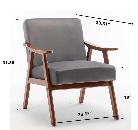 Elegant Mid-Century Modern Grey Velvet Accent Chair.