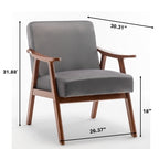 Elegant Mid-Century Modern Grey Velvet Accent Chair.