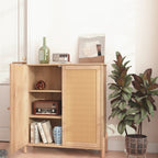 Mid-Century Modern Storage Cabinet with Woven Rattan Doors & Adjustable Shelves - Perfect for Living Room & Dining Room