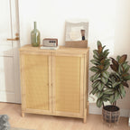Mid-Century Modern Storage Cabinet with Woven Rattan Doors & Adjustable Shelves - Perfect for Living Room & Dining Room