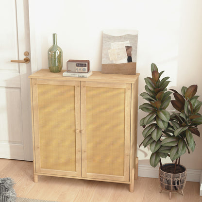 Mid-Century Modern Storage Cabinet with Woven Rattan Doors & Adjustable Shelves - Perfect for Living Room & Dining Room