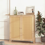 Mid-Century Modern Storage Cabinet with Woven Rattan Doors & Adjustable Shelves - Perfect for Living Room & Dining Room