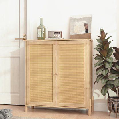 Mid-Century Modern Storage Cabinet with Woven Rattan Doors & Adjustable Shelves - Perfect for Living Room & Dining Room