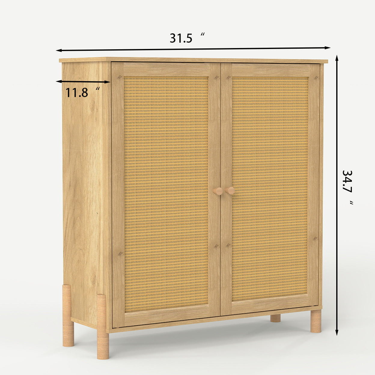 Mid-Century Modern Storage Cabinet with Woven Rattan Doors & Adjustable Shelves - Perfect for Living Room & Dining Room