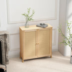 Mid-Century Modern Storage Cabinet with Woven Rattan Doors & Adjustable Shelves - Perfect for Living Room & Dining Room