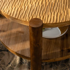 Round Coffee Table w/ Solid Wood for Living Room, 2-Tier Round Coffee Table w/ Storage Shelf, Mid Century Modern Coffee Table