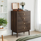 Modern Walnut 4 Drawer Dresser Chest for Living Room, Bedroom, Corridor - Wooden Storage Cabinet