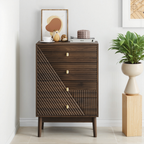 Modern Walnut 4 Drawer Dresser Chest for Living Room, Bedroom, Corridor - Wooden Storage Cabinet