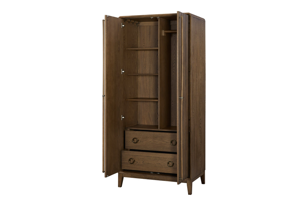 Mid Century Modern Wood Armoire - Latte Finish Wardrobe