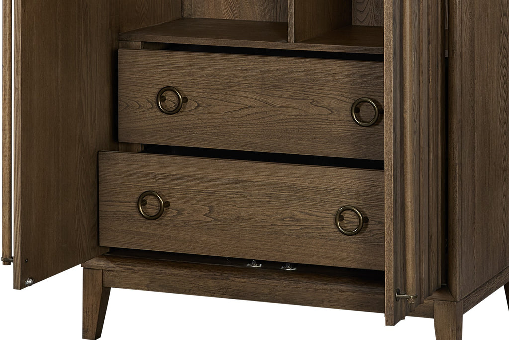 Mid Century Modern Wood Armoire - Latte Finish Wardrobe