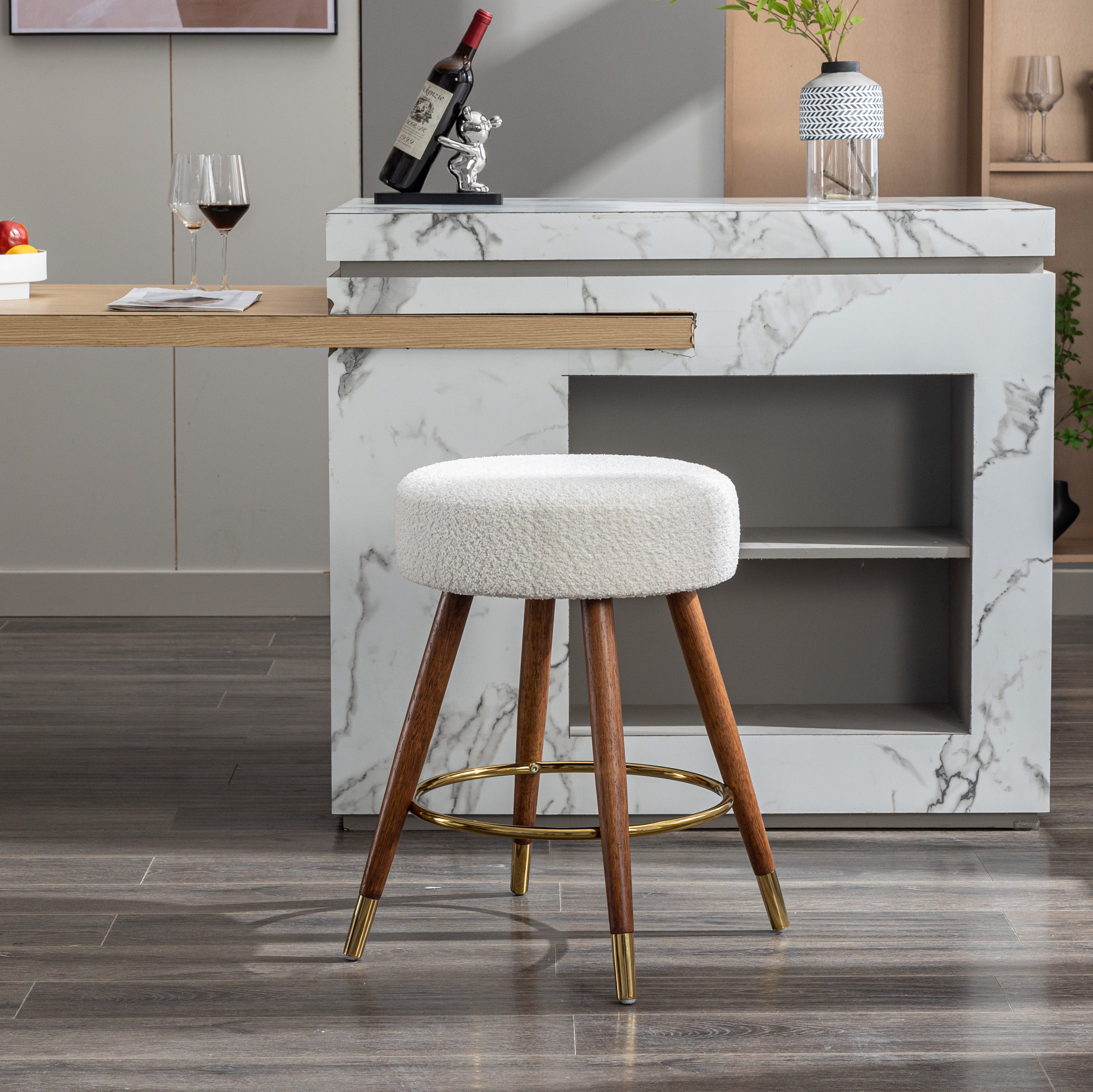 MoMo Boucle Upholstered Counter Height Stool, 360° Swivel