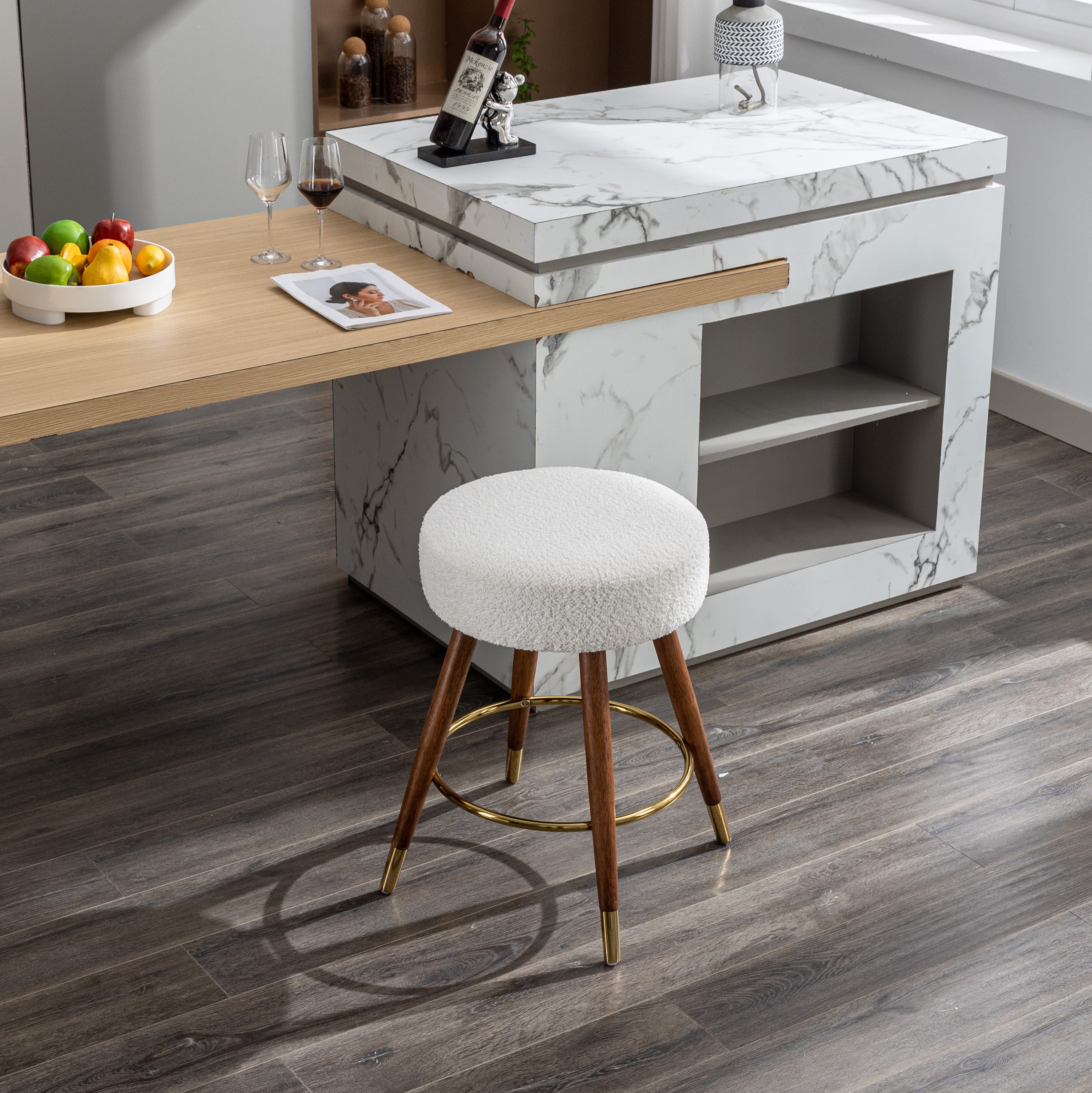 MoMo Boucle Upholstered Counter Height Stool, 360° Swivel