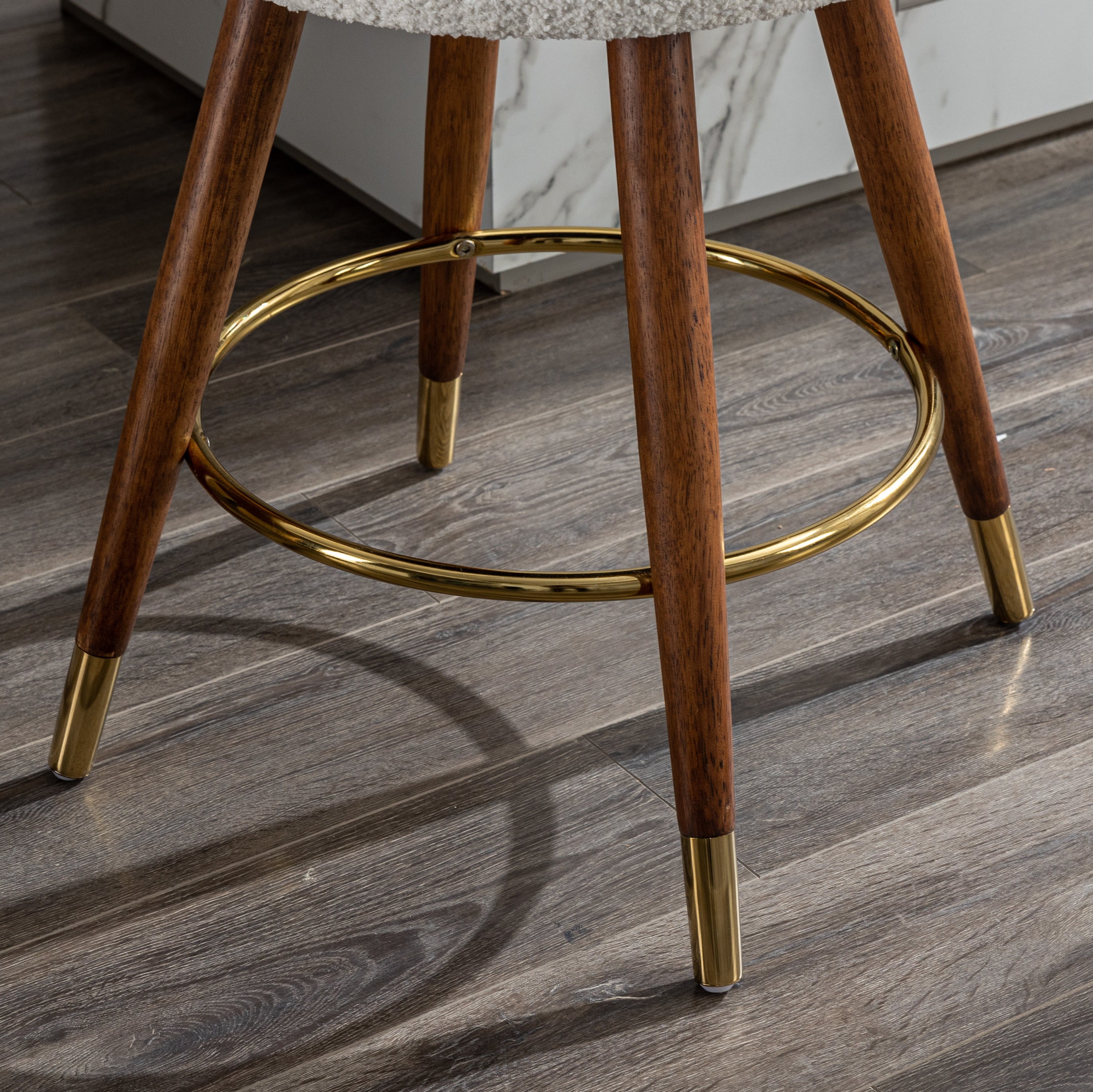 MoMo Boucle Upholstered Counter Height Stool, 360° Swivel