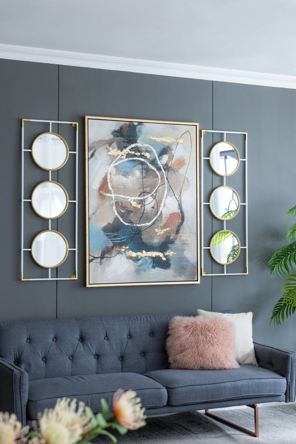 15.5x43.5" Gold And White Frame With Mirror - Groovy Boardz