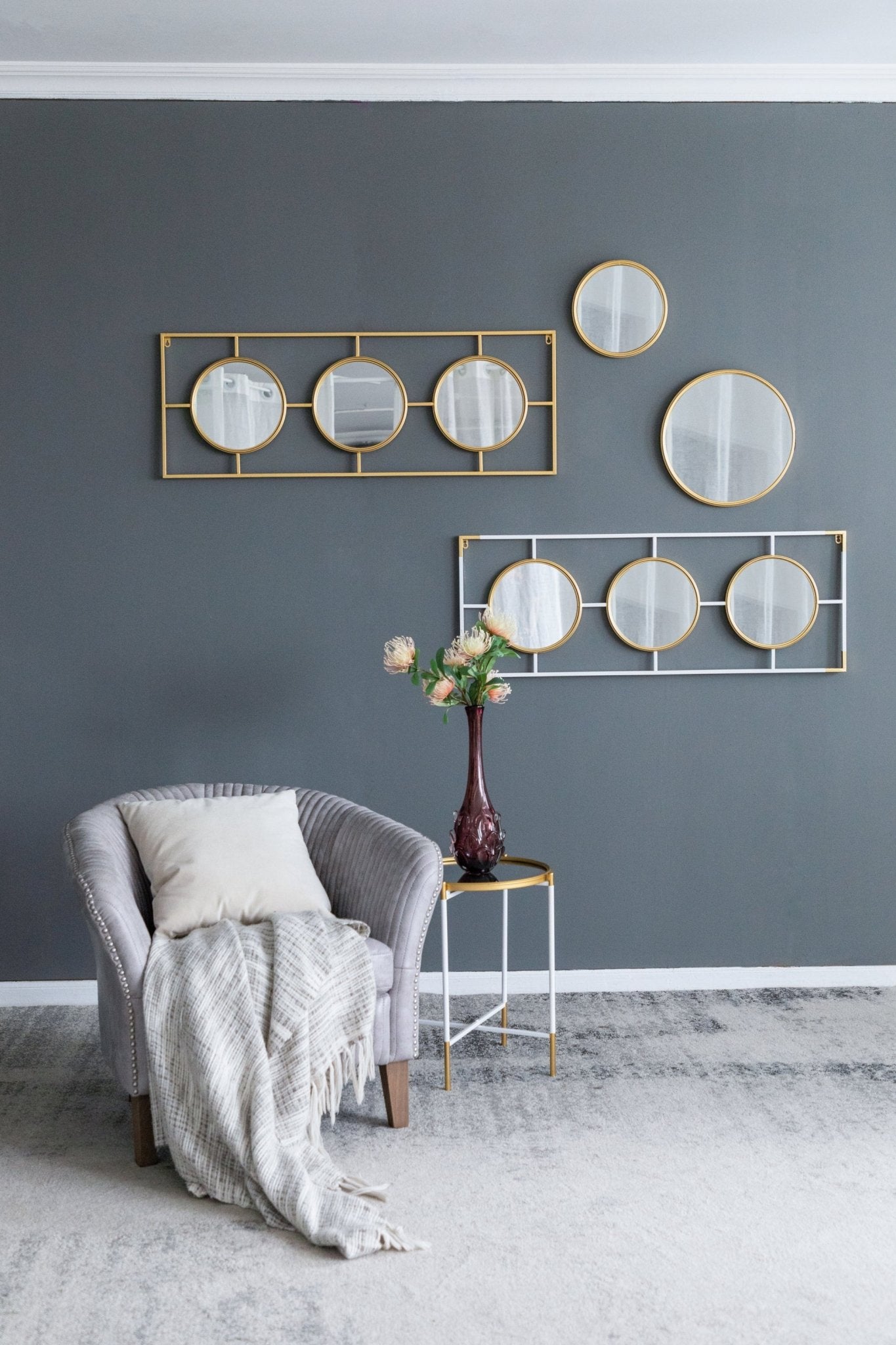 15.5x43.5" Gold And White Frame With Mirror - Groovy Boardz