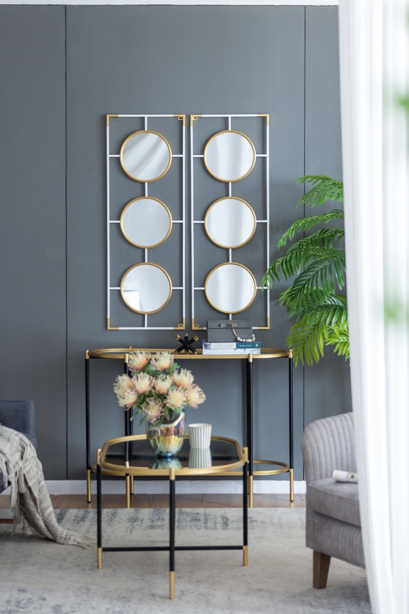 15.5x43.5" Gold And White Frame With Mirror - Groovy Boardz