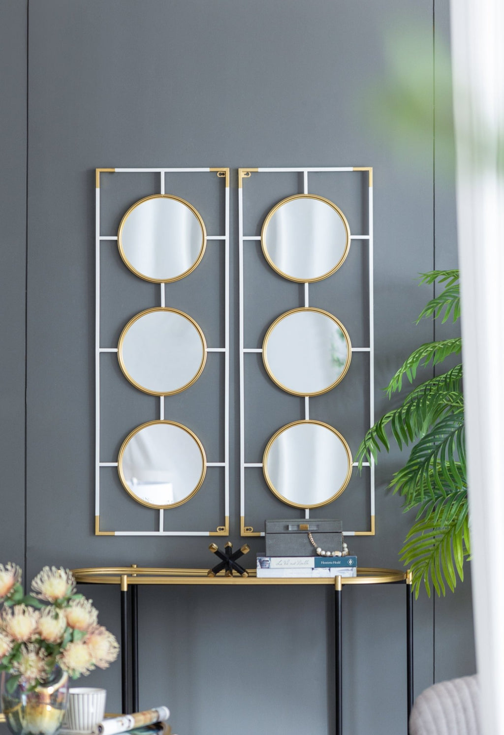 15.5x43.5" Gold And White Frame With Mirror - Groovy Boardz