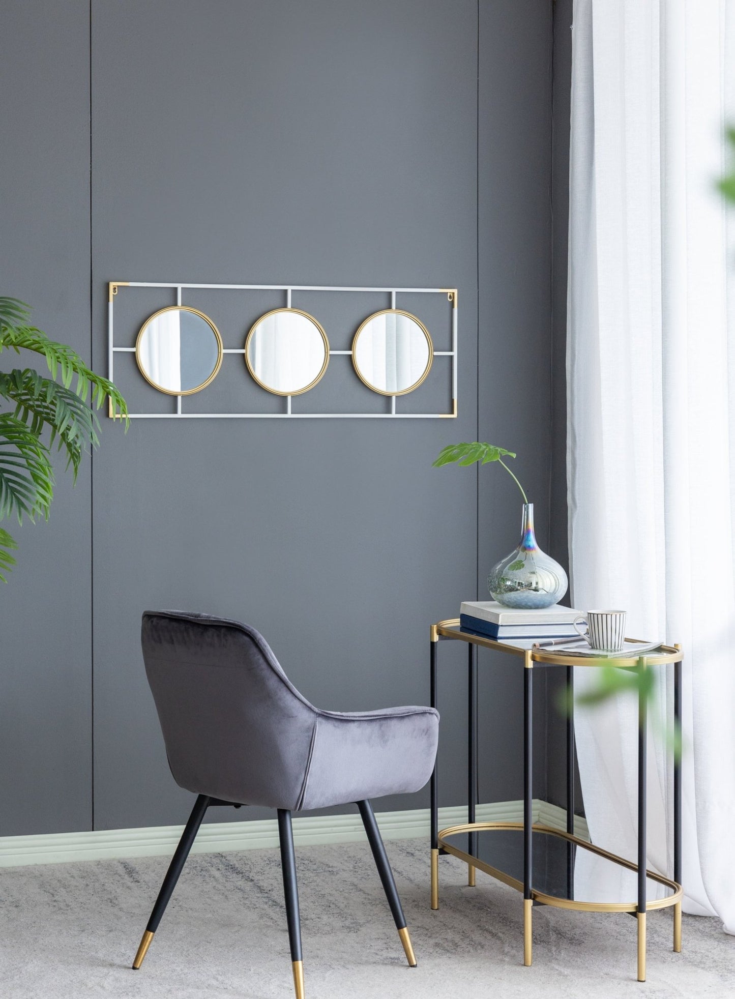 15.5x43.5" Gold And White Frame With Mirror - Groovy Boardz