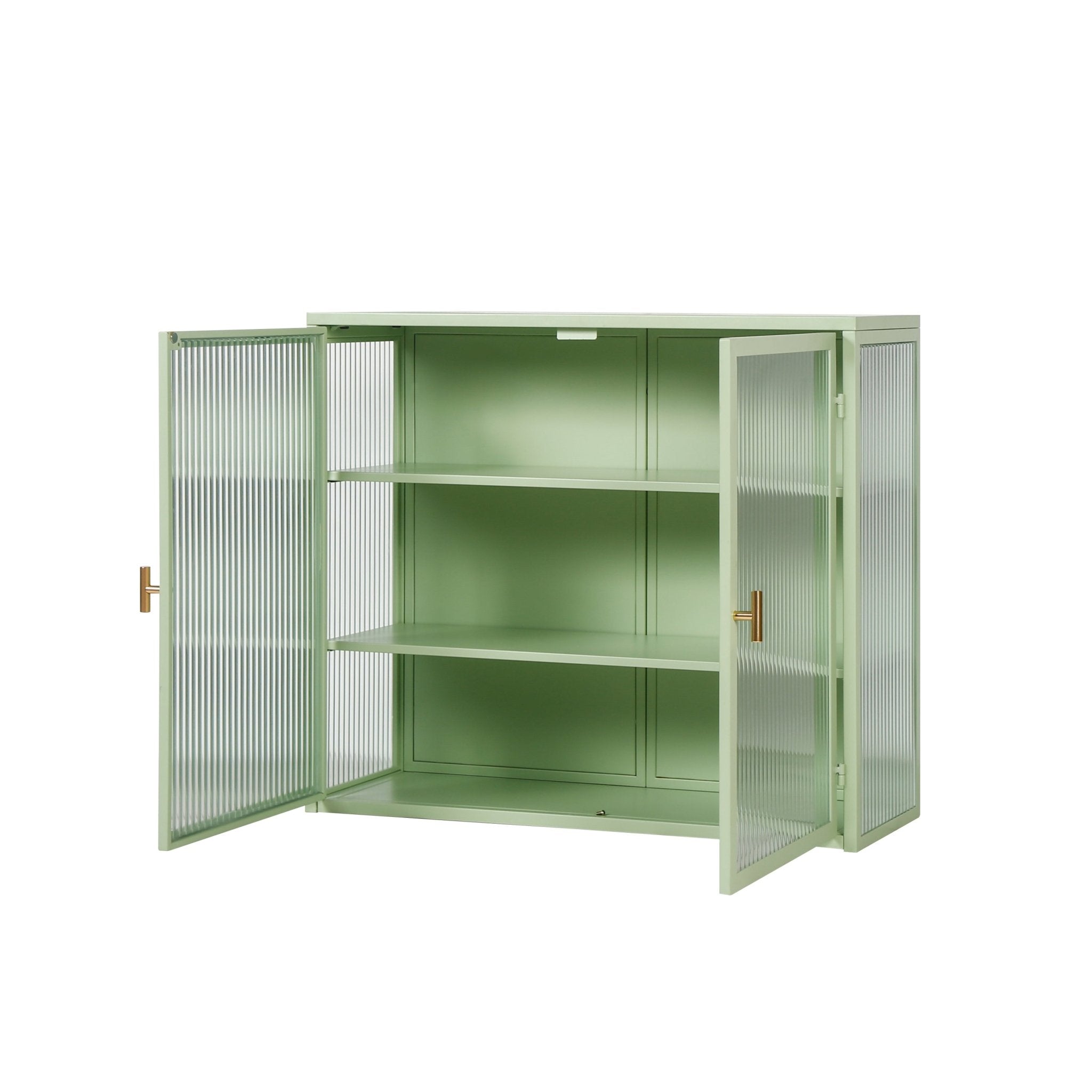 27.56"Glass Doors Modern Two-door Wall Cabinet with Featuring Three-tier Storage for Entryway Living Room Bathroom Dining Room,Mint Green - Groovy Boardz