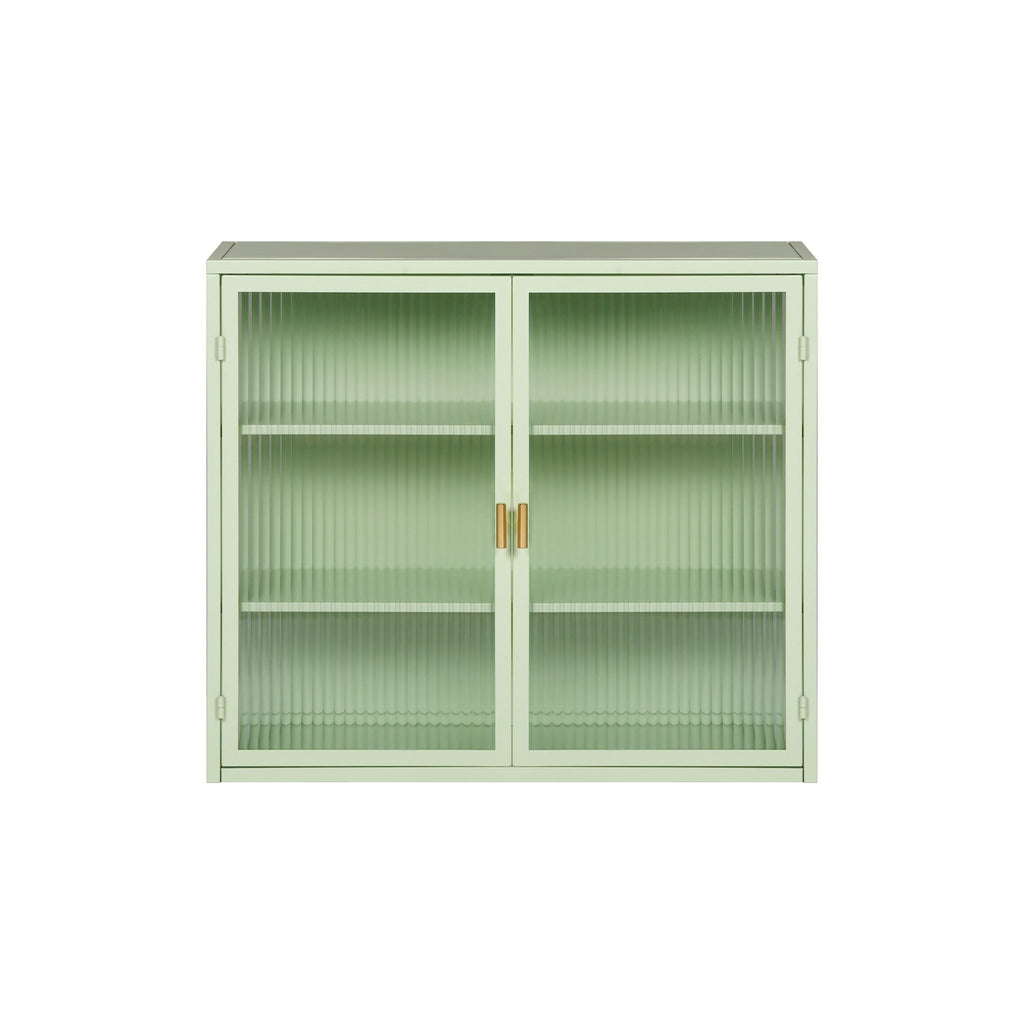 27.56"Glass Doors Modern Two-door Wall Cabinet with Featuring Three-tier Storage for Entryway Living Room Bathroom Dining Room,Mint Green - Groovy Boardz