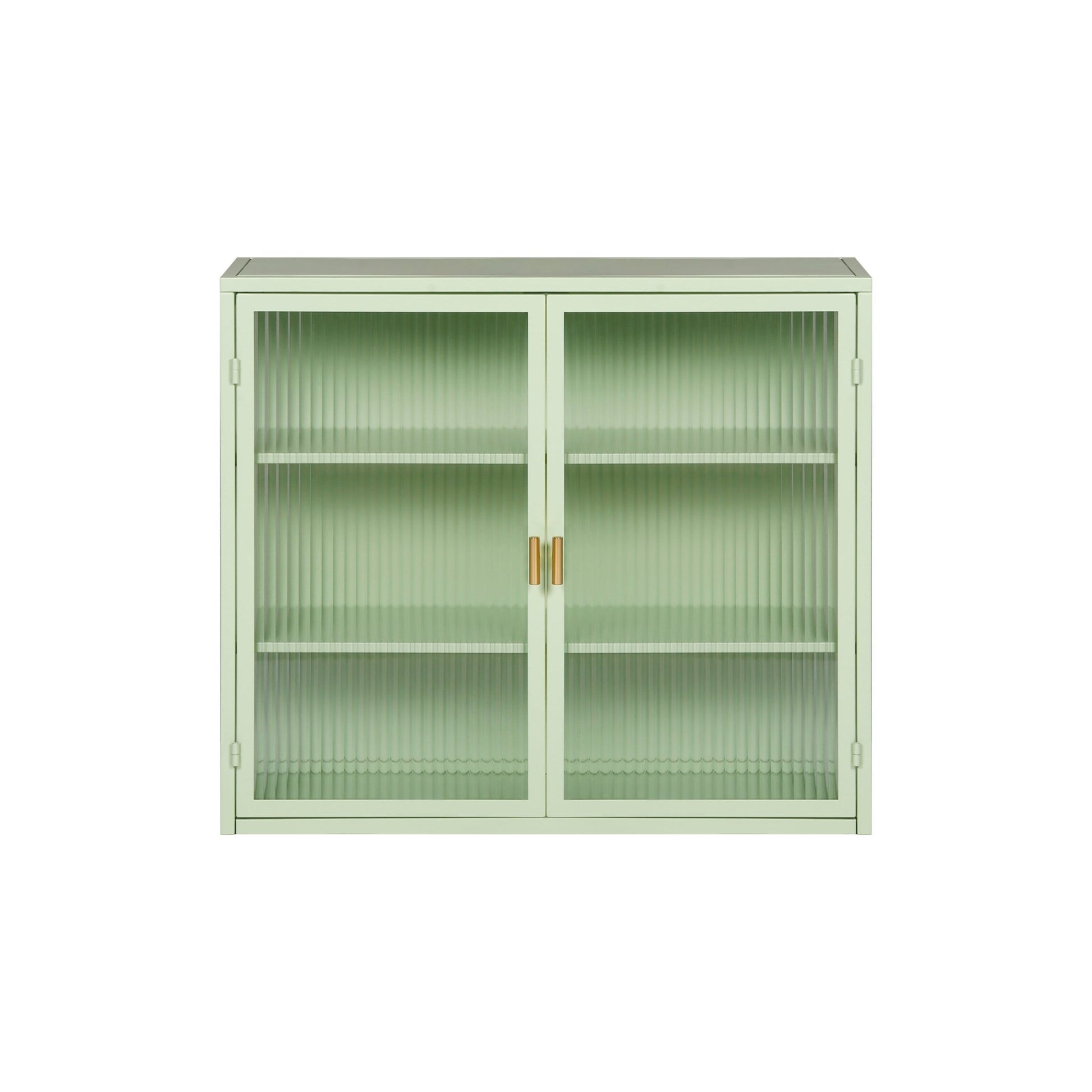 27.56"Glass Doors Modern Two-door Wall Cabinet with Featuring Three-tier Storage for Entryway Living Room Bathroom Dining Room,Mint Green - Groovy Boardz