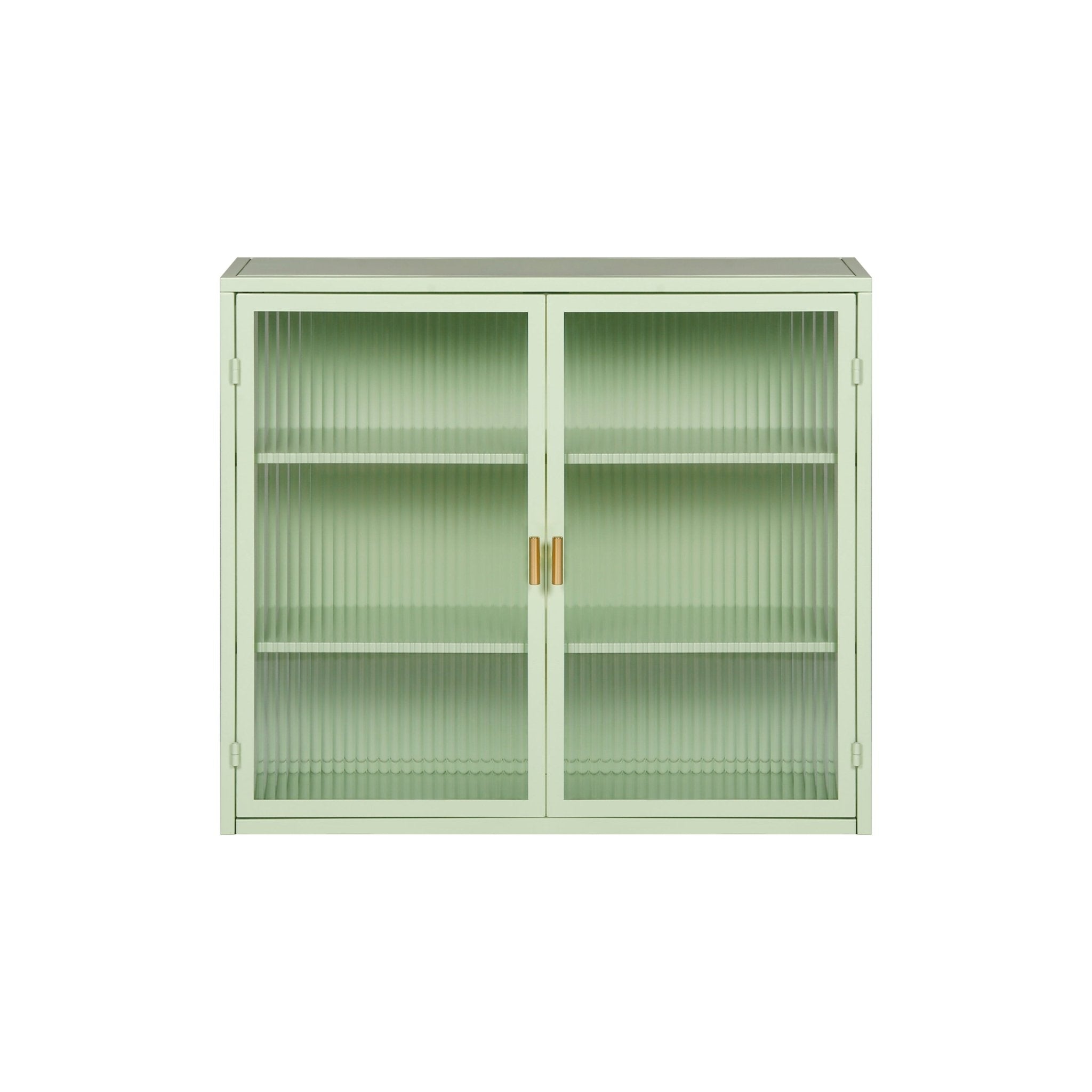 27.56"Glass Doors Modern Two-door Wall Cabinet with Featuring Three-tier Storage for Entryway Living Room Bathroom Dining Room,Mint Green - Groovy Boardz