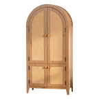 Arched Kitchen Pantry Cabinet, 63.39' Tall Arched Bookcase Rattan Storage Cabinet with Doors Adjustable Shelves,Farmhouse Freestanding Cupboard for Bathroom,Living Room,Dining Room Food Pantry