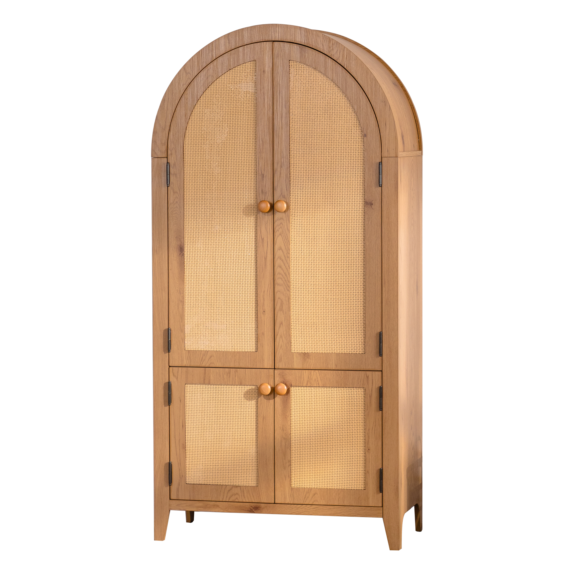 Arched Kitchen Pantry Cabinet, 63.39' Tall Arched Bookcase Rattan Storage Cabinet with Doors Adjustable Shelves,Farmhouse Freestanding Cupboard for Bathroom,Living Room,Dining Room Food Pantry