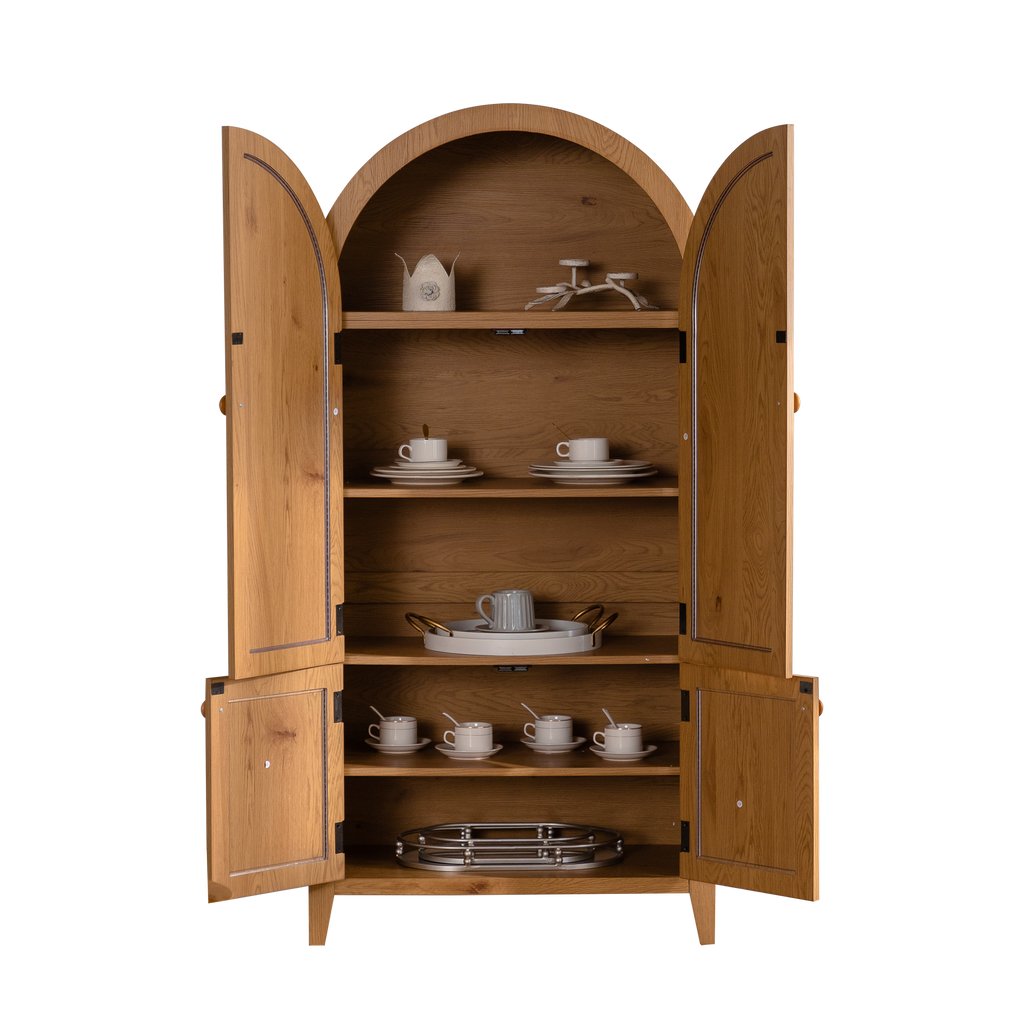 Arched Kitchen Pantry Cabinet, 63.39' Tall Arched Bookcase Rattan Storage Cabinet with Doors Adjustable Shelves,Farmhouse Freestanding Cupboard for Bathroom,Living Room,Dining Room Food Pantry