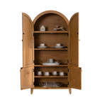 Arched Kitchen Pantry Cabinet, 63.39' Tall Arched Bookcase Rattan Storage Cabinet with Doors Adjustable Shelves,Farmhouse Freestanding Cupboard for Bathroom,Living Room,Dining Room Food Pantry