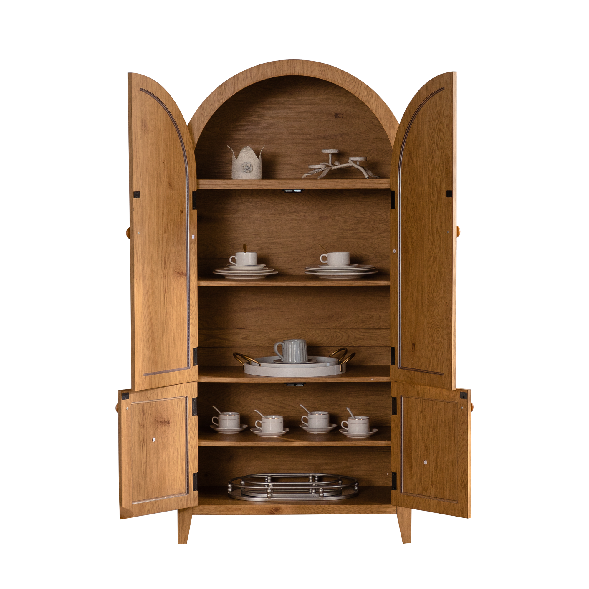 Arched Kitchen Pantry Cabinet, 63.39' Tall Arched Bookcase Rattan Storage Cabinet with Doors Adjustable Shelves,Farmhouse Freestanding Cupboard for Bathroom,Living Room,Dining Room Food Pantry