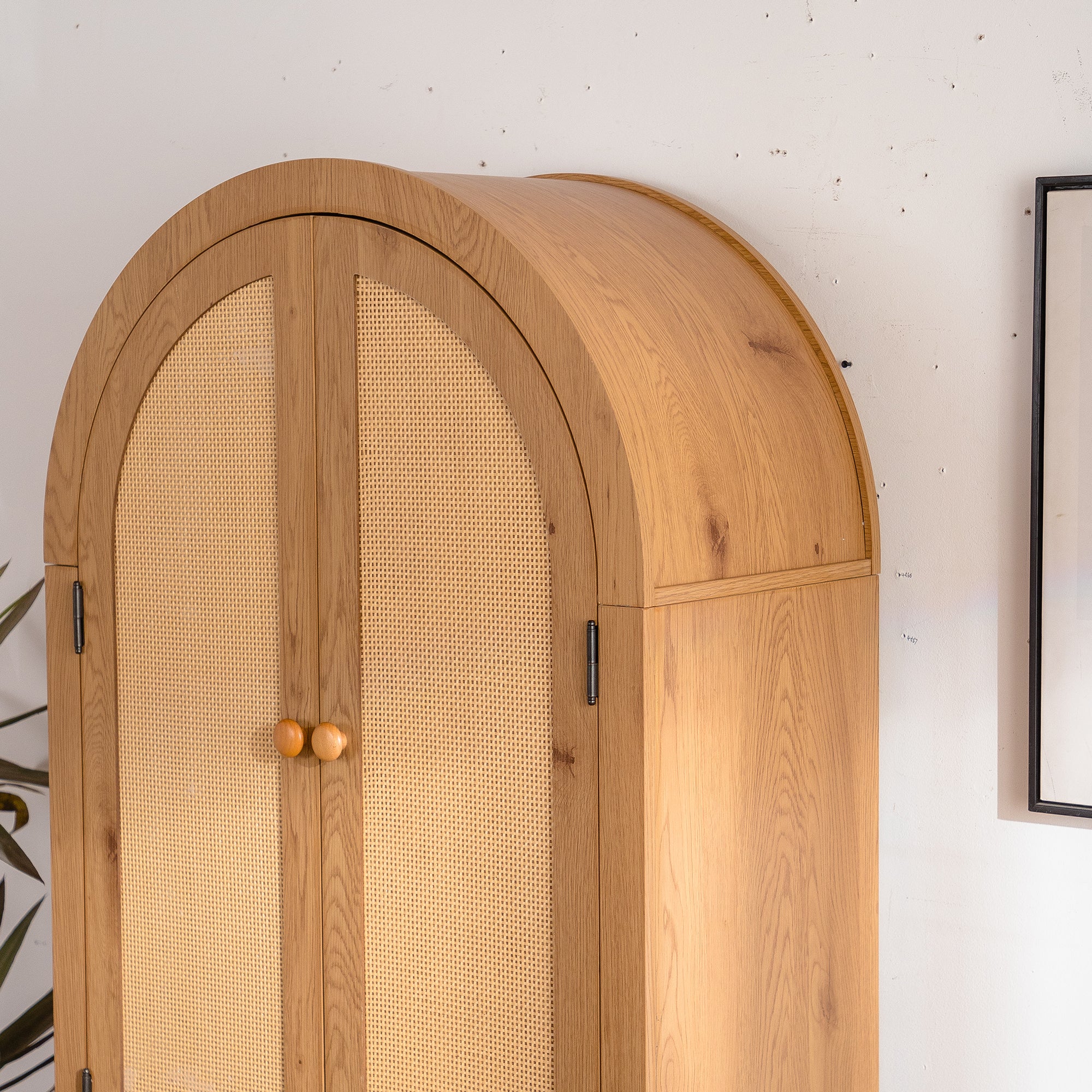 Arched Kitchen Pantry Cabinet, 63.39' Tall Arched Bookcase Rattan Storage Cabinet with Doors Adjustable Shelves,Farmhouse Freestanding Cupboard for Bathroom,Living Room,Dining Room Food Pantry