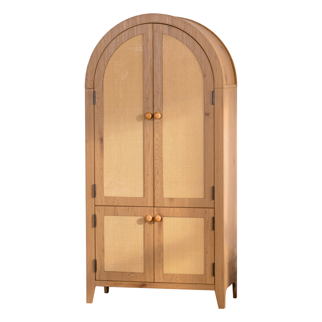 Arched Kitchen Pantry Cabinet, 63.39' Tall Arched Bookcase Rattan Storage Cabinet with Doors Adjustable Shelves,Farmhouse Freestanding Cupboard for Bathroom,Living Room,Dining Room Food Pantry