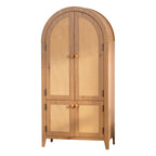 Arched Kitchen Pantry Cabinet, 63.39' Tall Arched Bookcase Rattan Storage Cabinet with Doors Adjustable Shelves,Farmhouse Freestanding Cupboard for Bathroom,Living Room,Dining Room Food Pantry