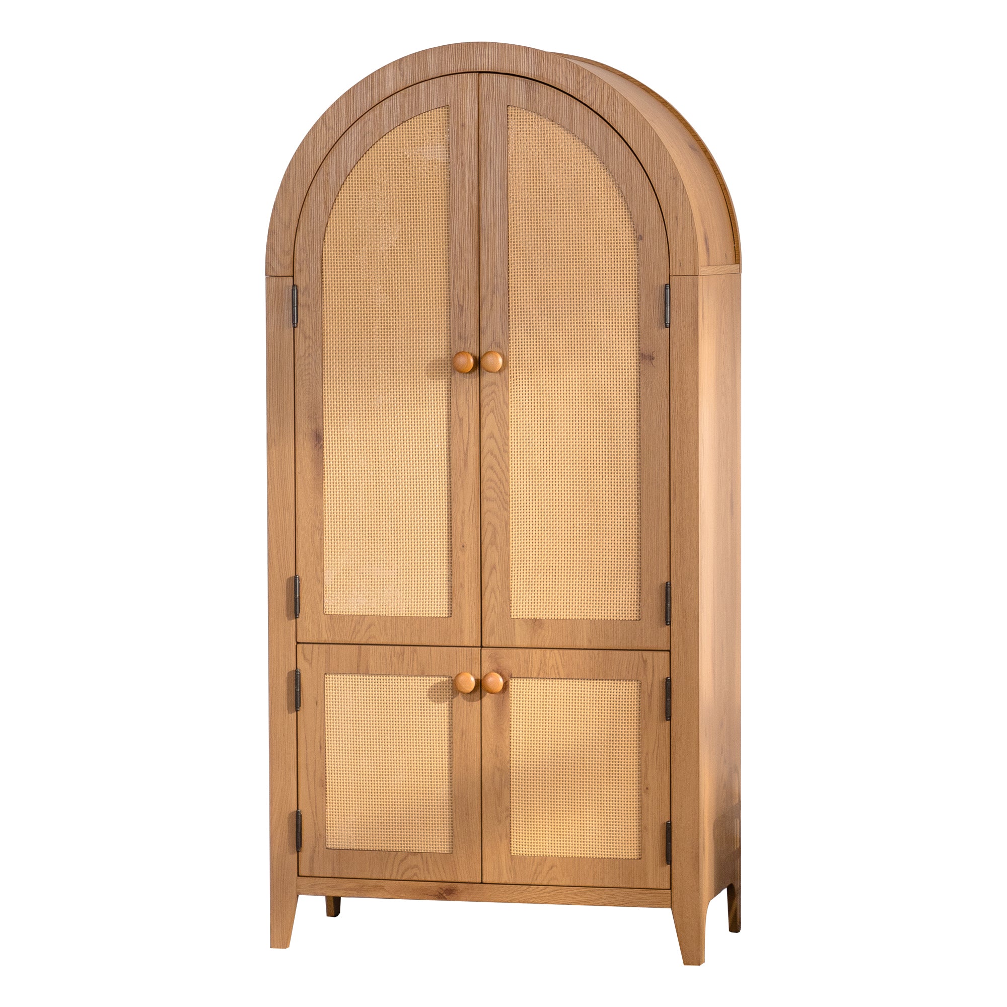 Arched Kitchen Pantry Cabinet, 63.39' Tall Arched Bookcase Rattan Storage Cabinet with Doors Adjustable Shelves,Farmhouse Freestanding Cupboard for Bathroom,Living Room,Dining Room Food Pantry