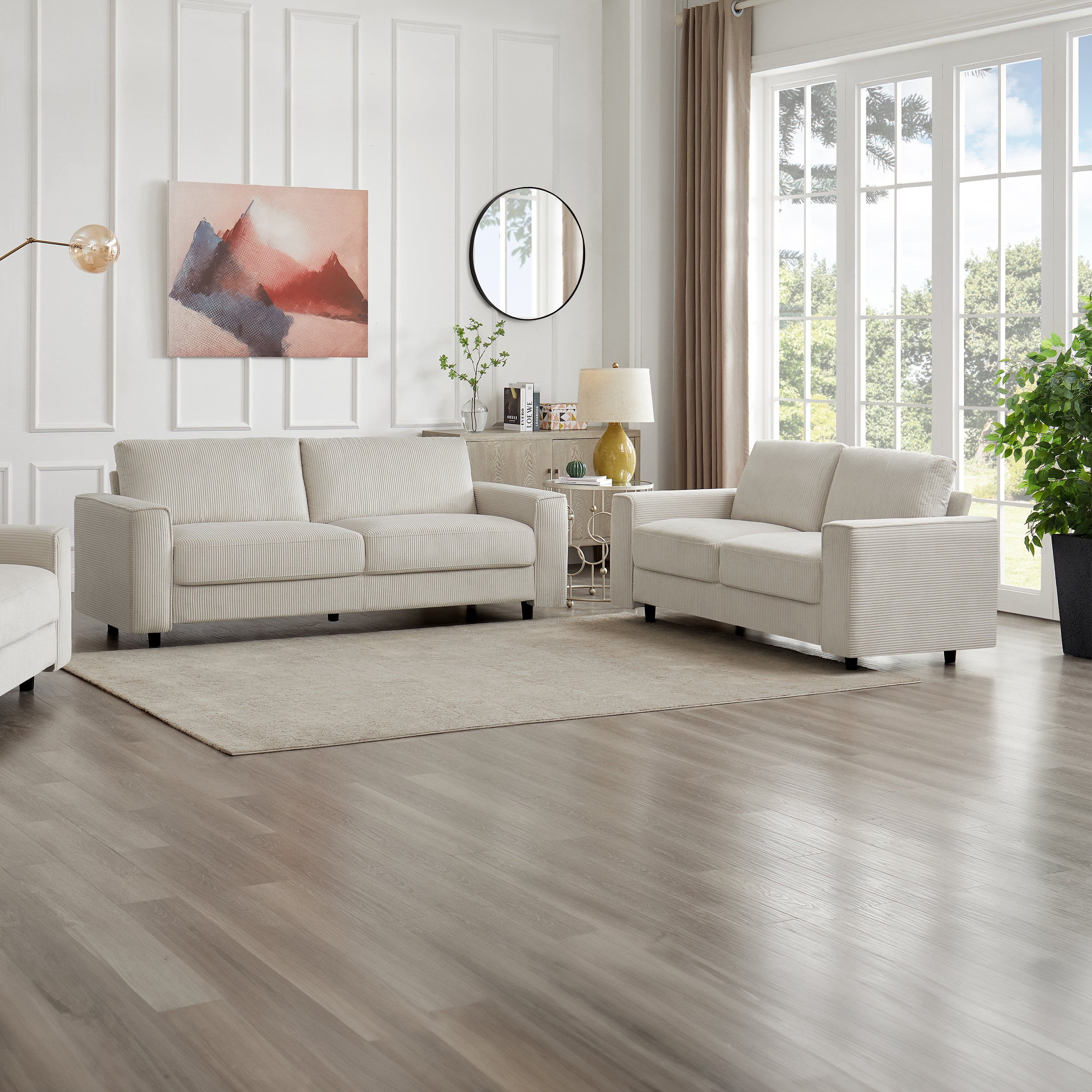 Modern Minimalist Style Corduroy Sectional Sofa 2-Piece Set, Beige, Suitable for Daily Home Use Sectional Sofa