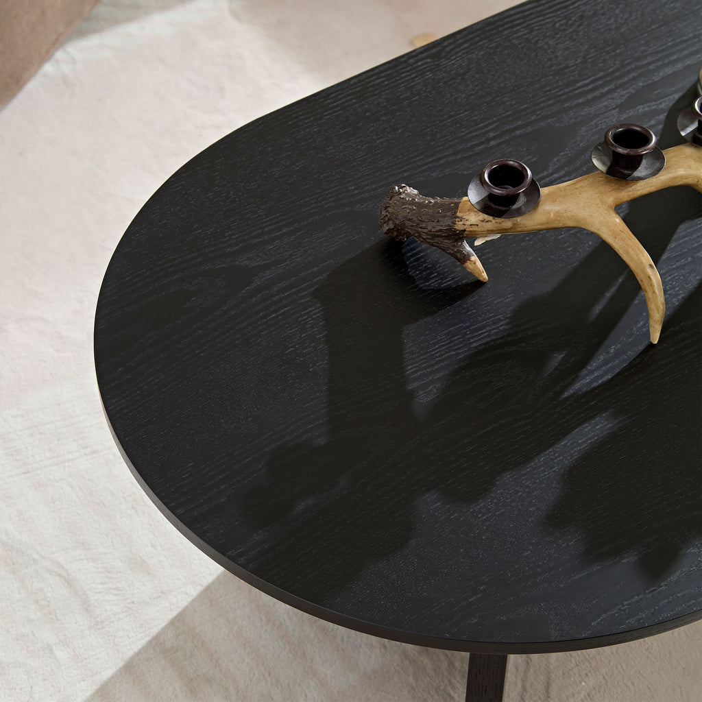 Length 39.37 Inch Modern Coffee Table,MDF Oval Coffee Table for Living Room,Small Coffee Table with Sturdy Pedestal for Apartment,Bedroom,Black