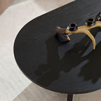 Length 39.37 Inch Modern Coffee Table,MDF Oval Coffee Table for Living Room,Small Coffee Table with Sturdy Pedestal for Apartment,Bedroom,Black