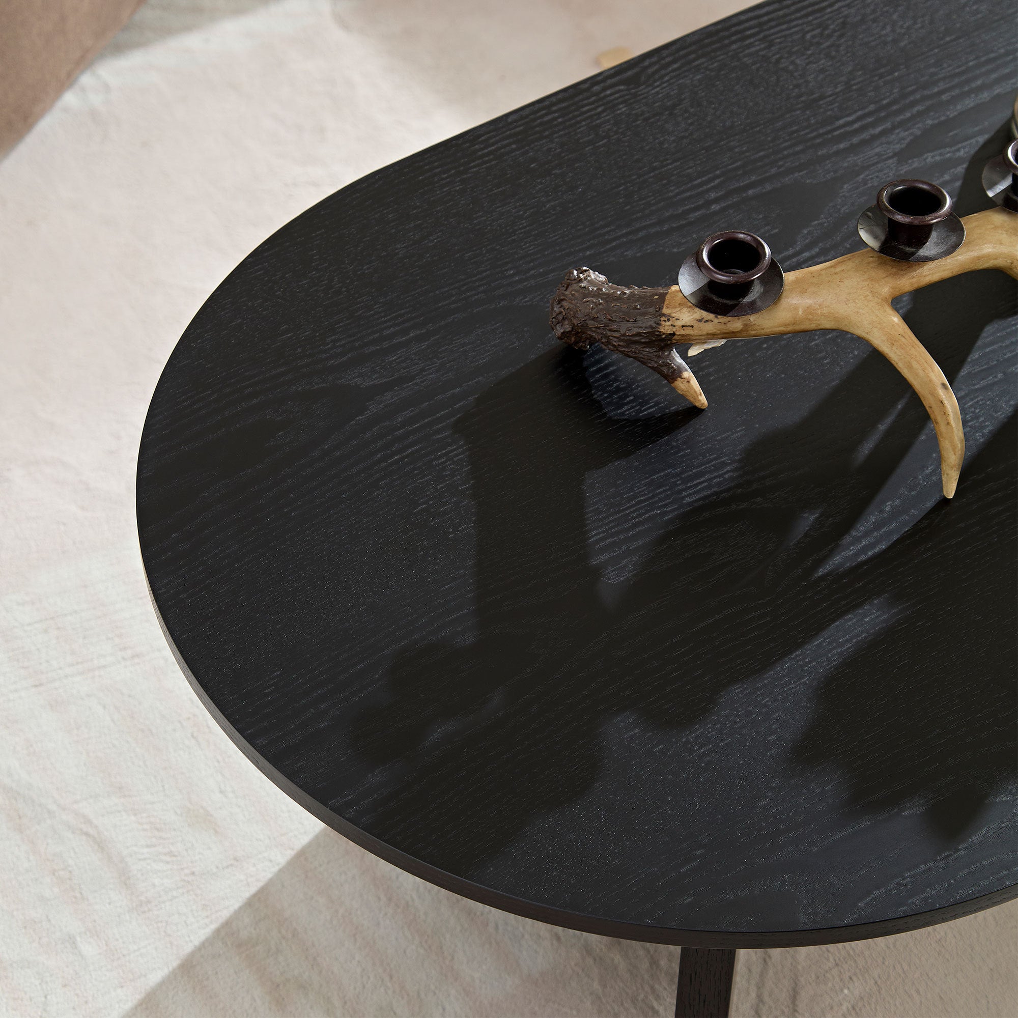 Length 39.37 Inch Modern Coffee Table,MDF Oval Coffee Table for Living Room,Small Coffee Table with Sturdy Pedestal for Apartment,Bedroom,Black