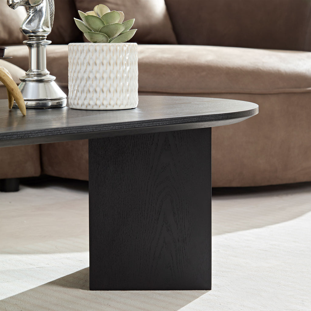 Length 39.37 Inch Modern Coffee Table,MDF Oval Coffee Table for Living Room,Small Coffee Table with Sturdy Pedestal for Apartment,Bedroom,Black