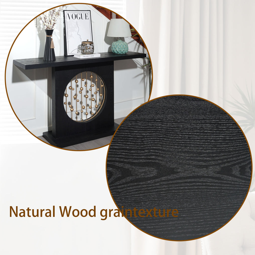 Modern Black Console Table with Gold Accent, Decorative Entryway Table,56in Wood Console Table, Narrow Sofa Table for Entrance, Living Room, Hallway