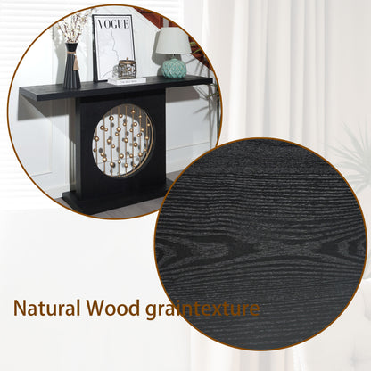 Modern Black Console Table with Gold Accent, Decorative Entryway Table,56in Wood Console Table, Narrow Sofa Table for Entrance, Living Room, Hallway