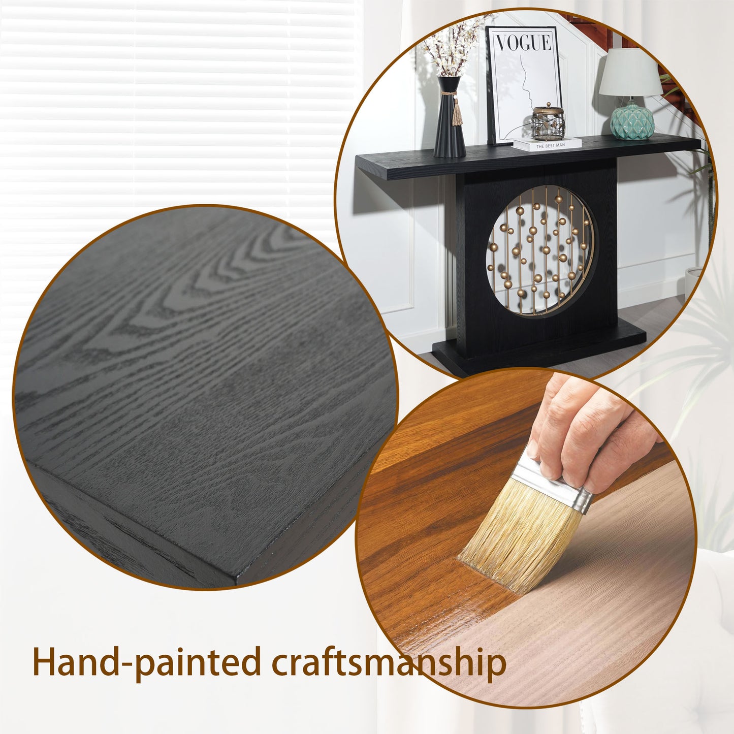 Modern Black Console Table with Gold Accent, Decorative Entryway Table,56in Wood Console Table, Narrow Sofa Table for Entrance, Living Room, Hallway