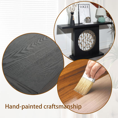 Modern Black Console Table with Gold Accent, Decorative Entryway Table,56in Wood Console Table, Narrow Sofa Table for Entrance, Living Room, Hallway