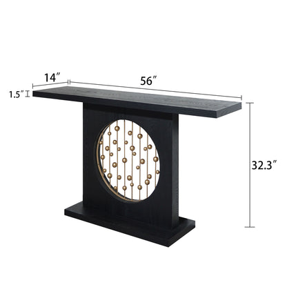 Modern Black Console Table with Gold Accent, Decorative Entryway Table,56in Wood Console Table, Narrow Sofa Table for Entrance, Living Room, Hallway