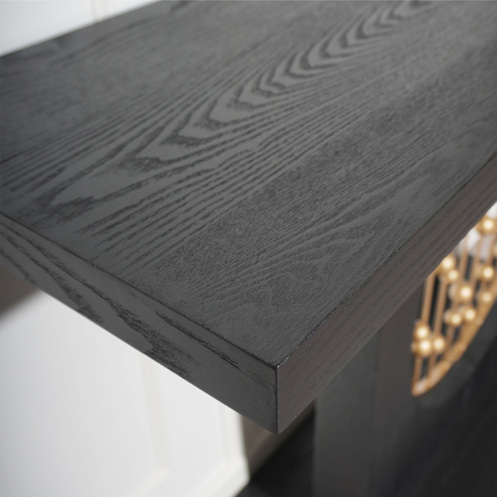 Modern Black Console Table with Gold Accent, Decorative Entryway Table,56in Wood Console Table, Narrow Sofa Table for Entrance, Living Room, Hallway