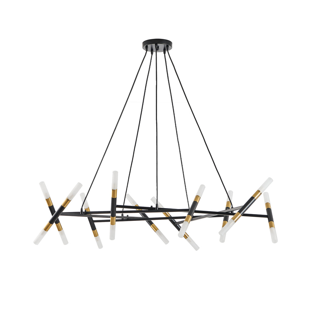 Black & Golden Modern Chandelier Light Fixture, Branch Design with Frosted Tubes, Black Cords, Adjustable Height Pendant Light for Dining Room, Living Room, or Kitchen Island (Bulb Not Included)