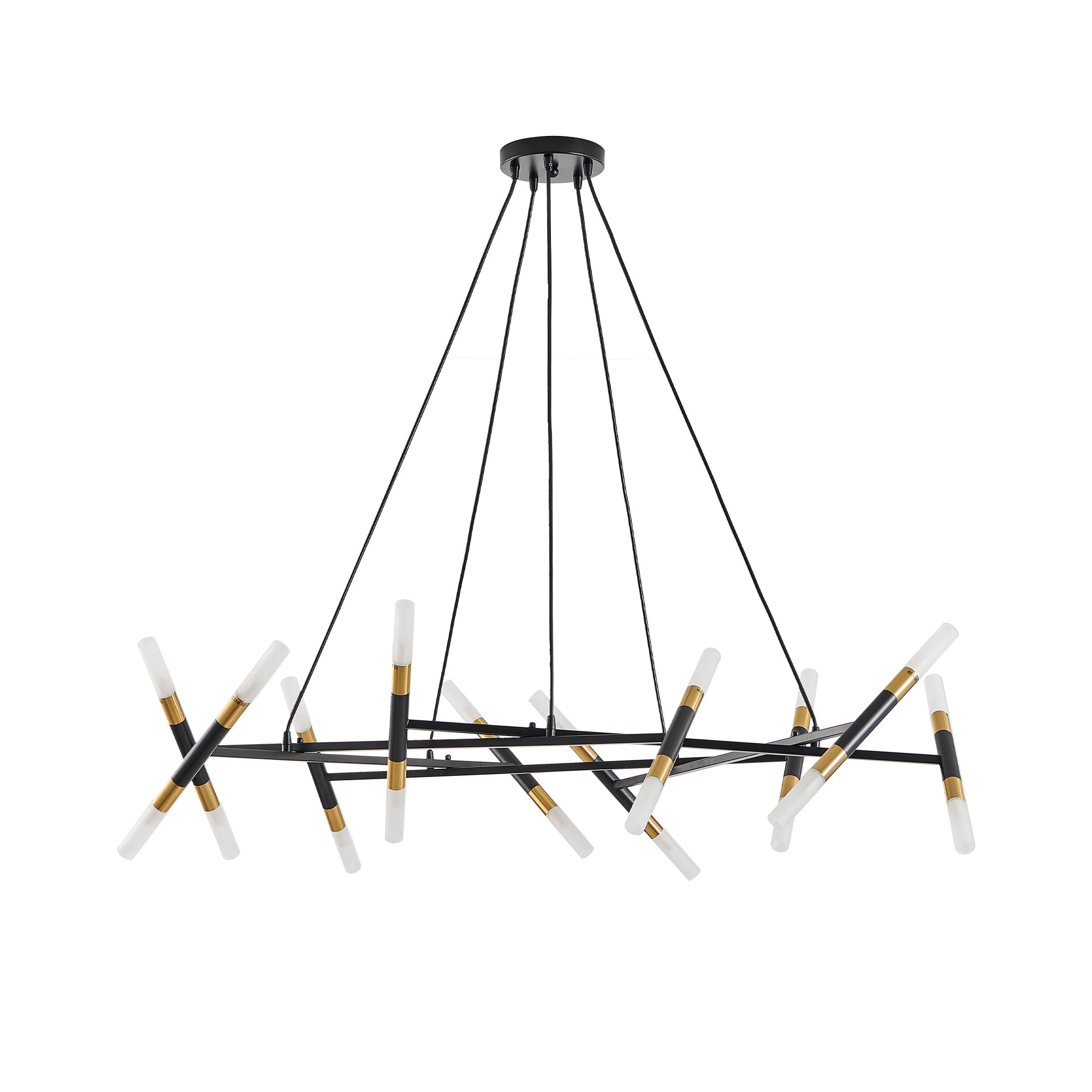 Black & Golden Modern Chandelier Light Fixture, Branch Design with Frosted Tubes, Black Cords, Adjustable Height Pendant Light for Dining Room, Living Room, or Kitchen Island (Bulb Not Included)
