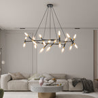 Black & Golden Modern Chandelier Light Fixture, Branch Design with Frosted Tubes, Black Cords, Adjustable Height Pendant Light for Dining Room, Living Room, or Kitchen Island (Bulb Not Included)